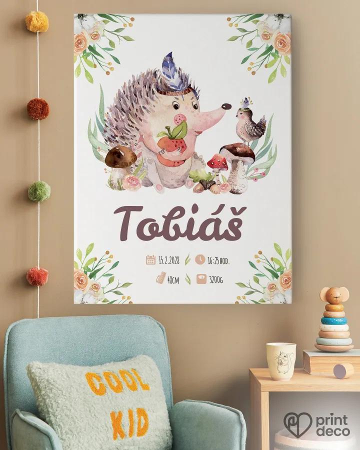 Dětský plakát s motivem ježka a lesa