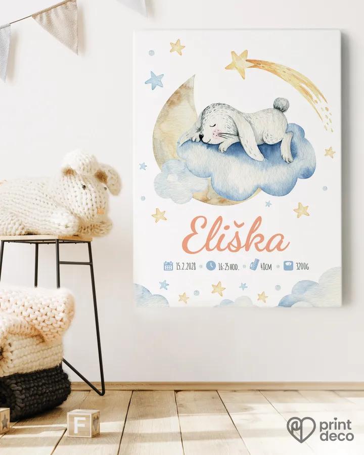 Dětský plakát s motivem spícího zajíčka na obláčku