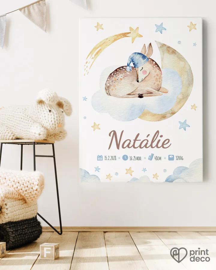 Dětský plakát s motivem spící srnky na obláčku
