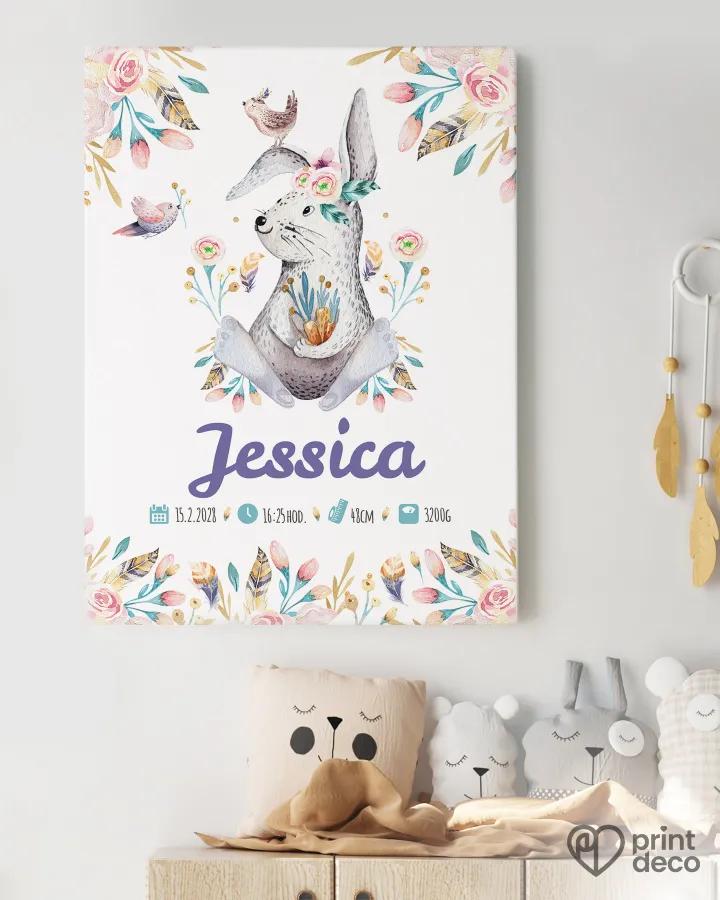Dětský plakát s motivem zajíčka a květin