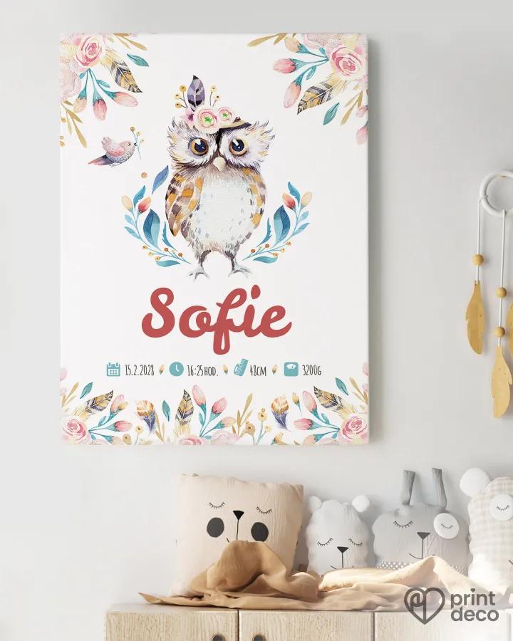 Dětský plakát s motivem sovičky a květin