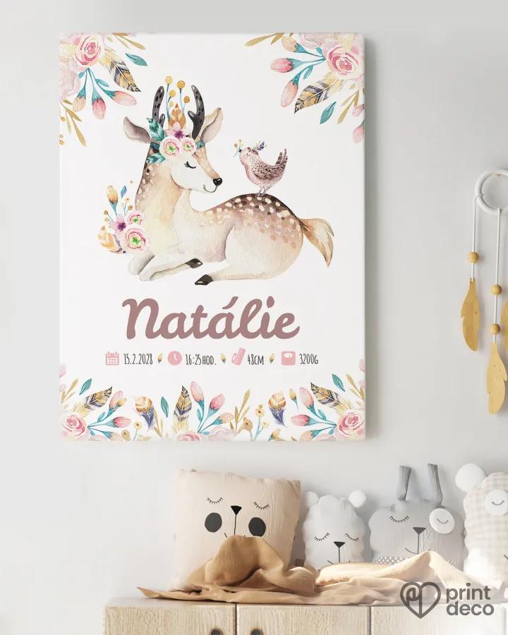 Dětský plakát s motivem srnčete a květin