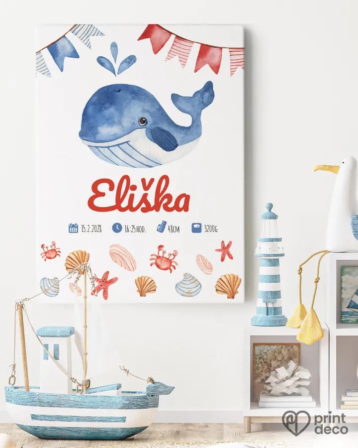 Dětský plakát s modrou velrybou