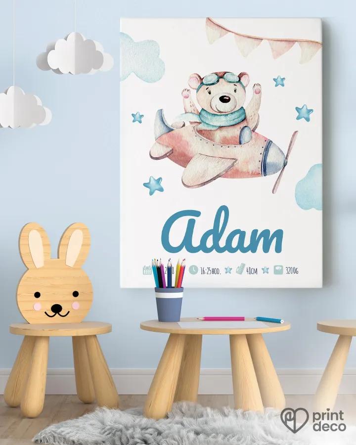 Dětský plakát s motivem medvídka v letadle